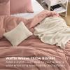 imageBedsure 5 PCS Cotton Comforter Set with Waffle Throw Blanket  Breathable Bedding Set for All Seasons Olive Green Queen Comforter Pillow Shams Beige 100 Cotton Blanket Throw Pillow06  Pink Clay  Cotton