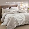imageBedsure 5 PCS Cotton Comforter Set with Waffle Throw Blanket  Breathable Bedding Set for All Seasons Olive Green Queen Comforter Pillow Shams Beige 100 Cotton Blanket Throw Pillow01  Beige  Cotton