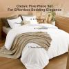 imageBedsure 5 PCS Cotton Comforter Set with Waffle Throw Blanket  Breathable Bedding Set for All Seasons Olive Green Queen Comforter Pillow Shams Beige 100 Cotton Blanket Throw Pillow07  White