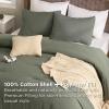 imageBedsure 5 PCS Cotton Comforter Set with Waffle Throw Blanket  Breathable Bedding Set for All Seasons Olive Green Queen Comforter Pillow Shams Beige 100 Cotton Blanket Throw Pillow02  Grayish Olive Green  Cotton