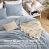 imageBedsure 5 PCS Cotton Comforter Set with Waffle Throw Blanket  Breathable Bedding Set for All Seasons Olive Green Queen Comforter Pillow Shams Beige 100 Cotton Blanket Throw Pillow04  Blue  Cotton