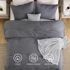 imageBedsure 5 PCS Cotton Comforter Set with Waffle Throw Blanket  Breathable Bedding Set for All Seasons Olive Green Queen Comforter Pillow Shams Beige 100 Cotton Blanket Throw Pillow03  Dark Grey  Cotton