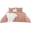 imageBedsure 5 PCS Cotton Comforter Set with Waffle Throw Blanket  Breathable Bedding Set for All Seasons Olive Green Queen Comforter Pillow Shams Beige 100 Cotton Blanket Throw Pillow12  Pink Clay