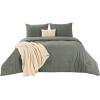 imageBedsure 5 PCS Cotton Comforter Set with Waffle Throw Blanket  Breathable Bedding Set for All Seasons Olive Green Queen Comforter Pillow Shams Beige 100 Cotton Blanket Throw Pillow02  Grayish Olive Green  Cotton