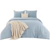 imageBedsure 5 PCS Cotton Comforter Set with Waffle Throw Blanket  Breathable Bedding Set for All Seasons Olive Green Queen Comforter Pillow Shams Beige 100 Cotton Blanket Throw Pillow04  Blue  Cotton