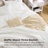 imageBedsure 5 PCS Cotton Comforter Set with Waffle Throw Blanket  Breathable Bedding Set for All Seasons Olive Green Queen Comforter Pillow Shams Beige 100 Cotton Blanket Throw Pillow05  White  Cotton