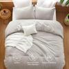 imageBedsure 5 PCS Cotton Comforter Set with Waffle Throw Blanket  Breathable Bedding Set for All Seasons Olive Green Queen Comforter Pillow Shams Beige 100 Cotton Blanket Throw Pillow09  Beige