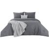 imageBedsure 5 PCS Cotton Comforter Set with Waffle Throw Blanket  Breathable Bedding Set for All Seasons Olive Green Queen Comforter Pillow Shams Beige 100 Cotton Blanket Throw Pillow03  Dark Grey  Cotton