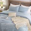 imageBedsure 5 PCS Cotton Comforter Set with Waffle Throw Blanket  Breathable Bedding Set for All Seasons Olive Green Queen Comforter Pillow Shams Beige 100 Cotton Blanket Throw Pillow04  Blue  Cotton