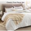 imageBedsure 5 PCS Cotton Comforter Set with Waffle Throw Blanket  Breathable Bedding Set for All Seasons Olive Green Queen Comforter Pillow Shams Beige 100 Cotton Blanket Throw Pillow05  White  Cotton