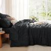 imageBedsure Bed in a Bag Queen  7 Pieces Plaid Seersucker Bedding Comforter Sets Soft Lightweight White Boho Bed Set with Comforters Queen Size Sheets Pillowcases ampamp Shams07  Black