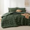 imageBedsure Bed in a Bag Queen  7 Pieces Plaid Seersucker Bedding Comforter Sets Soft Lightweight White Boho Bed Set with Comforters Queen Size Sheets Pillowcases ampamp Shams06  Olive Green
