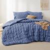 imageBedsure Bed in a Bag Queen  7 Pieces Plaid Seersucker Bedding Comforter Sets Soft Lightweight White Boho Bed Set with Comforters Queen Size Sheets Pillowcases ampamp Shams08  Blue