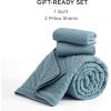 imageBedsure Boho Quilt King Size  Lightweight Bedspread King Size with Geometric Stitched Pattern White Farmhouse Soft Bedding Set Coverlet with 2 Pillow Shams for All Seasons 106x96 inches05  Dusty Blue