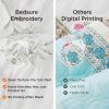 imageBedsure Botanical Floral Quilt Queen Size for Modern Farmhouse Decor Luxurious Summer Bedding Set Super Soft Bedspread Queen Size Lightweight Comforter with 2 Pillow Shams Blue 90x96 InchWhite