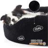 imageBedsure Calming Cat Beds for Indoor Cats  Small Cat Bed Washable 20 inches AntiSlip Round Fluffy Plush Faux Fur Pet Bed Fits up to 15 lbs Pets Aqua BlueBlack