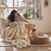 imageBedsure Calming Cat Beds for Indoor Cats  Small Cat Bed Washable 20 inches AntiSlip Round Fluffy Plush Faux Fur Pet Bed Fits up to 15 lbs Pets Aqua BlueCamel