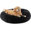 imageBedsure Calming Cat Beds for Indoor Cats  Small Cat Bed Washable 20 inches AntiSlip Round Fluffy Plush Faux Fur Pet Bed Fits up to 15 lbs Pets Aqua BlueBlack