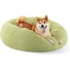 imageBedsure Calming Cat Beds for Indoor Cats  Small Cat Bed Washable 20 inches AntiSlip Round Fluffy Plush Faux Fur Pet Bed Fits up to 15 lbs Pets Aqua BlueGreen