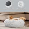 imageBedsure Calming Cat Beds for Indoor Cats  Small Cat Bed Washable 20 inches AntiSlip Round Fluffy Plush Faux Fur Pet Bed Fits up to 15 lbs Pets Aqua BlueFrost Grey