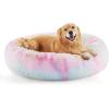 imageBedsure Calming Cat Beds for Indoor Cats  Small Cat Bed Washable 20 inches AntiSlip Round Fluffy Plush Faux Fur Pet Bed Fits up to 15 lbs Pets Aqua BlueMulti Color
