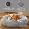 imageBedsure Calming Cat Beds for Indoor Cats  Small Cat Bed Washable 20 inches AntiSlip Round Fluffy Plush Faux Fur Pet Bed Fits up to 15 lbs Pets Aqua BluePale Grey