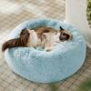 imageBedsure Calming Cat Beds for Indoor Cats  Small Cat Bed Washable 20 inches AntiSlip Round Fluffy Plush Faux Fur Pet Bed Fits up to 15 lbs Pets Aqua BlueAqua Blue