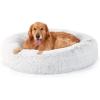 imageBedsure Calming Cat Beds for Indoor Cats  Small Cat Bed Washable 20 inches AntiSlip Round Fluffy Plush Faux Fur Pet Bed Fits up to 15 lbs Pets Aqua BlueFrost Grey