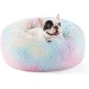 imageBedsure Calming Cat Beds for Indoor Cats  Small Cat Bed Washable 20 inches AntiSlip Round Fluffy Plush Faux Fur Pet Bed Fits up to 15 lbs Pets Aqua BlueMulti Color