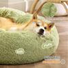 imageBedsure Calming Cat Beds for Indoor Cats  Small Cat Bed Washable 20 inches AntiSlip Round Fluffy Plush Faux Fur Pet Bed Fits up to 15 lbs Pets Aqua BlueGreen