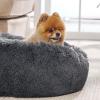 imageBedsure Calming Cat Beds for Indoor Cats  Small Cat Bed Washable 20 inches AntiSlip Round Fluffy Plush Faux Fur Pet Bed Fits up to 15 lbs Pets Aqua BlueDark Grey