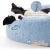 imageBedsure Calming Cat Beds for Indoor Cats  Small Cat Bed Washable 20 inches AntiSlip Round Fluffy Plush Faux Fur Pet Bed Fits up to 15 lbs Pets Aqua BlueLight Blue