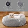 imageBedsure Calming Cat Beds for Indoor Cats  Small Cat Bed Washable 20 inches AntiSlip Round Fluffy Plush Faux Fur Pet Bed Fits up to 15 lbs Pets Aqua BluePale Grey