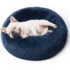 imageBedsure Calming Cat Beds for Indoor Cats  Small Cat Bed Washable 20 inches AntiSlip Round Fluffy Plush Faux Fur Pet Bed Fits up to 15 lbs Pets Aqua BlueNavy