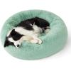 imageBedsure Calming Cat Beds for Indoor Cats  Small Cat Bed Washable 20 inches AntiSlip Round Fluffy Plush Faux Fur Pet Bed Fits up to 15 lbs Pets Aqua BlueApple Green