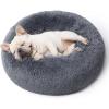 imageBedsure Calming Cat Beds for Indoor Cats  Small Cat Bed Washable 20 inches AntiSlip Round Fluffy Plush Faux Fur Pet Bed Fits up to 15 lbs Pets Aqua BlueDark Grey