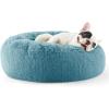 imageBedsure Calming Cat Beds for Indoor Cats  Small Cat Bed Washable 20 inches AntiSlip Round Fluffy Plush Faux Fur Pet Bed Fits up to 15 lbs Pets Aqua BlueWashed Blue