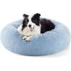 imageBedsure Calming Cat Beds for Indoor Cats  Small Cat Bed Washable 20 inches AntiSlip Round Fluffy Plush Faux Fur Pet Bed Fits up to 15 lbs Pets Aqua BlueLight Blue