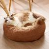 imageBedsure Calming Cat Beds for Indoor Cats  Small Cat Bed Washable 20 inches AntiSlip Round Fluffy Plush Faux Fur Pet Bed Fits up to 15 lbs Pets Aqua BlueCopper