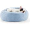 imageBedsure Calming Cat Beds for Indoor Cats  Small Cat Bed Washable 20 inches AntiSlip Round Fluffy Plush Faux Fur Pet Bed Fits up to 15 lbs Pets Aqua BlueLight Blue