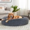 imageBedsure Calming Cat Beds for Indoor Cats  Small Cat Bed Washable 20 inches AntiSlip Round Fluffy Plush Faux Fur Pet Bed Fits up to 15 lbs Pets Aqua BlueDark Grey