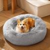 imageBedsure Calming Cat Beds for Indoor Cats  Small Cat Bed Washable 20 inches AntiSlip Round Fluffy Plush Faux Fur Pet Bed Fits up to 15 lbs Pets Aqua BluePale Grey