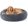 imageBedsure Calming Cat Beds for Indoor Cats  Small Cat Bed Washable 20 inches AntiSlip Round Fluffy Plush Faux Fur Pet Bed Fits up to 15 lbs Pets Aqua BlueDark Grey