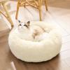 imageBedsure Calming Cat Beds for Indoor Cats  Small Cat Bed Washable 20 inches AntiSlip Round Fluffy Plush Faux Fur Pet Bed Fits up to 15 lbs Pets Aqua BlueIvory Beige