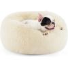 imageBedsure Calming Cat Beds for Indoor Cats  Small Cat Bed Washable 20 inches AntiSlip Round Fluffy Plush Faux Fur Pet Bed Fits up to 15 lbs Pets Aqua BlueIvory Beige