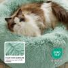 imageBedsure Calming Cat Beds for Indoor Cats  Small Cat Bed Washable 20 inches AntiSlip Round Fluffy Plush Faux Fur Pet Bed Fits up to 15 lbs Pets Aqua BlueApple Green