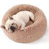 imageBedsure Calming Cat Beds for Indoor Cats  Small Cat Bed Washable 20 inches AntiSlip Round Fluffy Plush Faux Fur Pet Bed Fits up to 15 lbs Pets Aqua BlueCamel