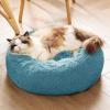imageBedsure Calming Cat Beds for Indoor Cats  Small Cat Bed Washable 20 inches AntiSlip Round Fluffy Plush Faux Fur Pet Bed Fits up to 15 lbs Pets Aqua BlueWashed Blue