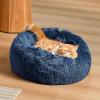 imageBedsure Calming Cat Beds for Indoor Cats  Small Cat Bed Washable 20 inches AntiSlip Round Fluffy Plush Faux Fur Pet Bed Fits up to 15 lbs Pets Aqua BlueNavy