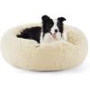 imageBedsure Calming Cat Beds for Indoor Cats  Small Cat Bed Washable 20 inches AntiSlip Round Fluffy Plush Faux Fur Pet Bed Fits up to 15 lbs Pets Aqua BlueIvory Beige